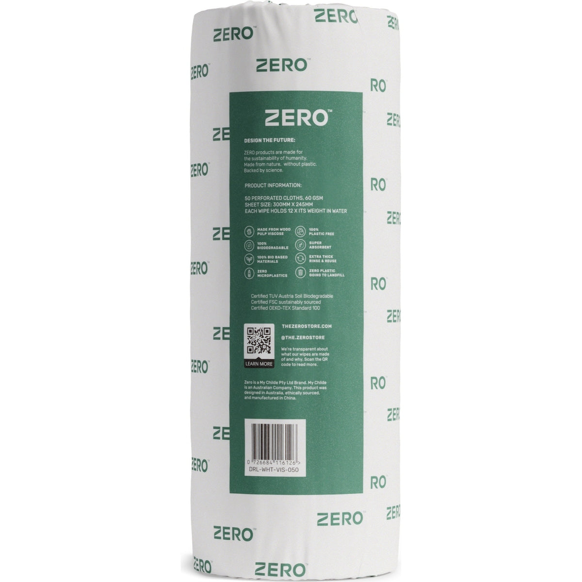 Zero Plastic Free Reusable Cleaning Wipes Roll 50 Sheets Each