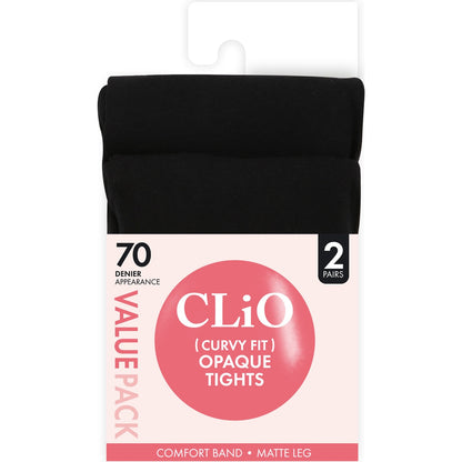 Clio Curvy Fit Opaque Tights 70 Denier Black 2 Pack