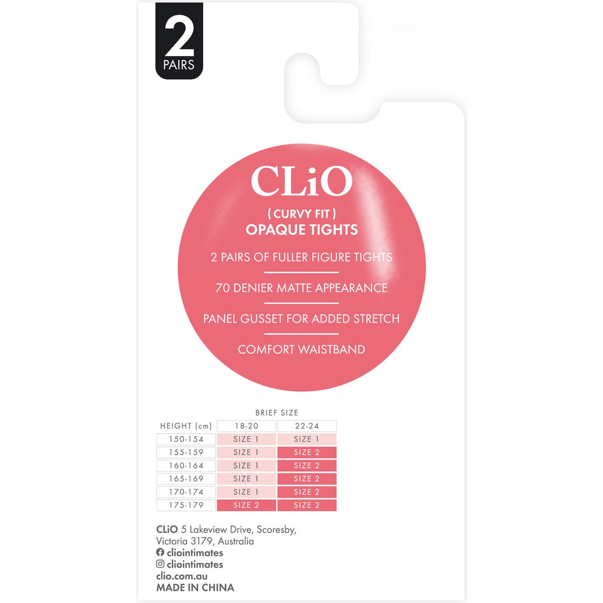 Clio Curvy Fit Opaque Tights 70 Denier Black 2 Pack