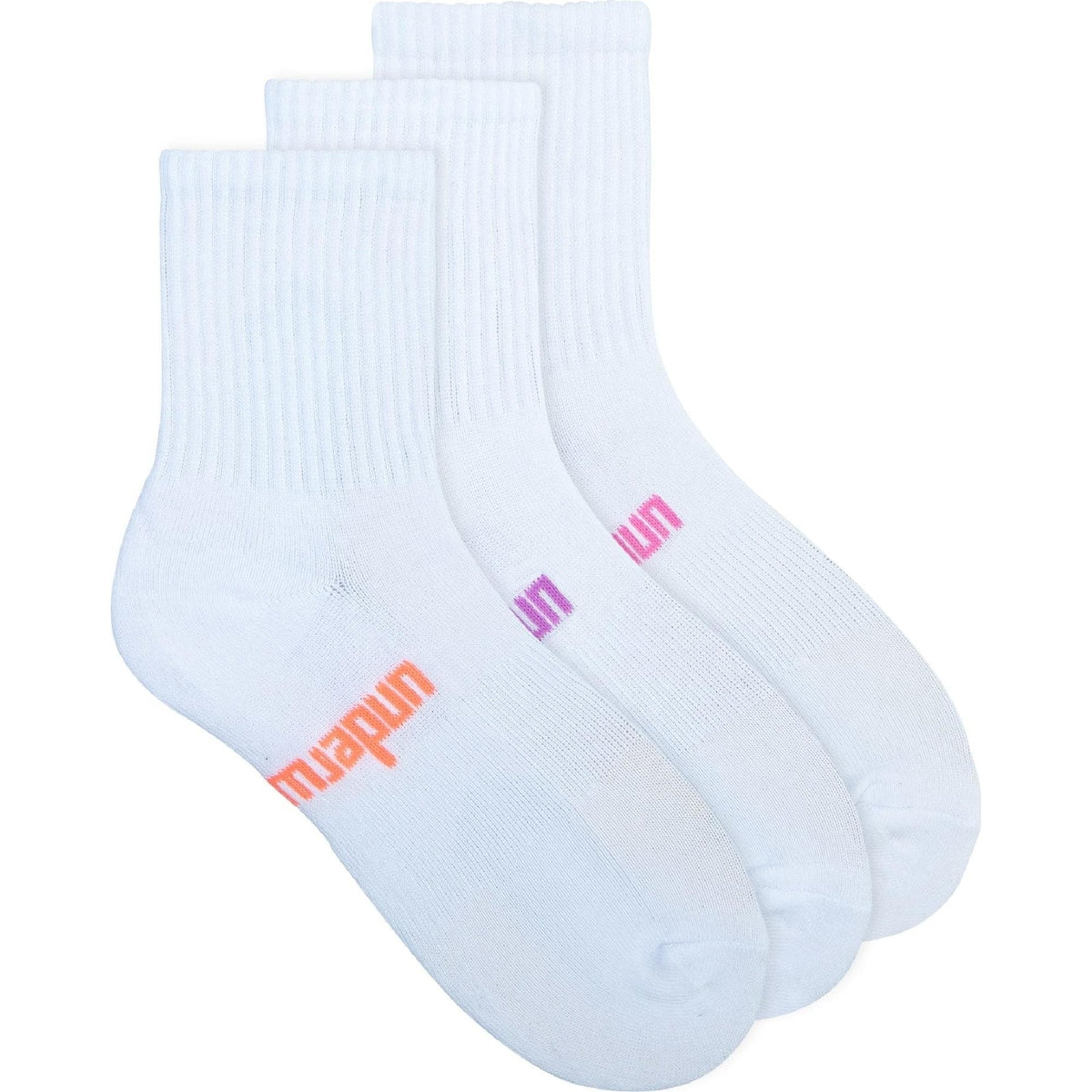 Underworks Ladies Sport Mid Crew Cotton Blend Socks White Size 5-8 3 Pack