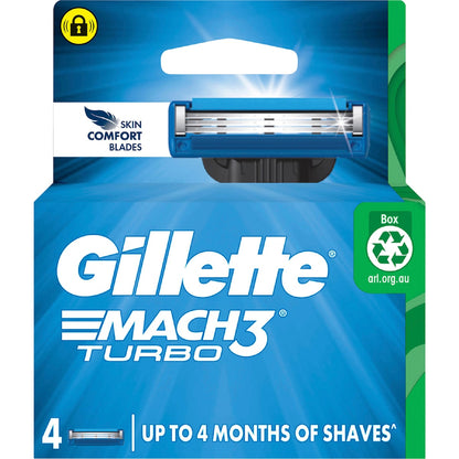 Gillette Mach 3 Turbo 3d Razor Blades 4 Pack