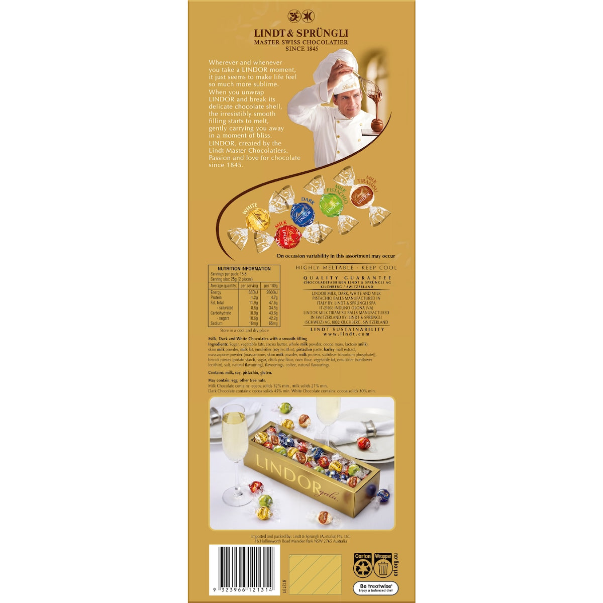 Lindt Lindor Champagne Gala Assorted Chocolate Gift Box 396g