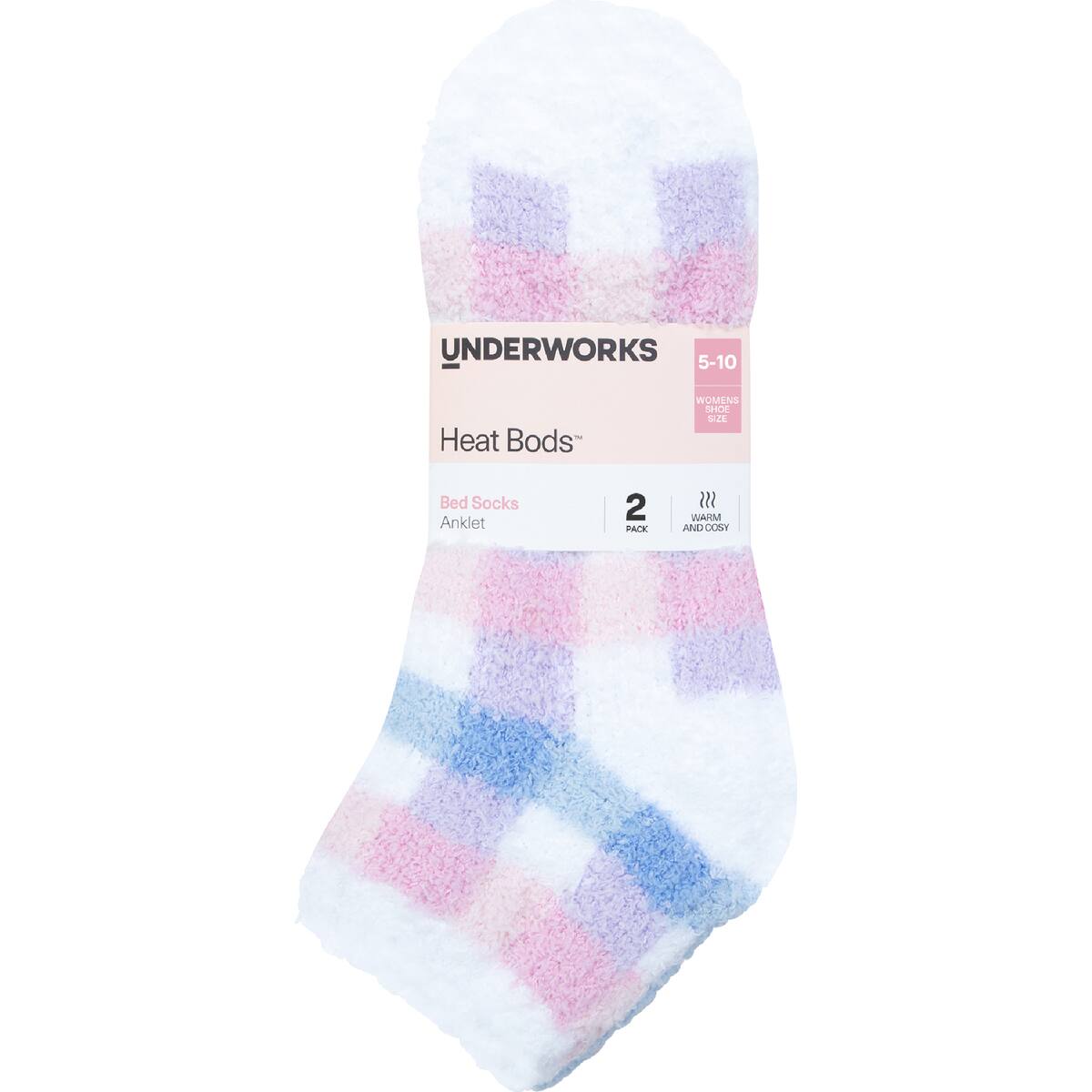 Underworks Ladies Heat Bods Bed Socks Size 5-10 Assorted 2 Pack