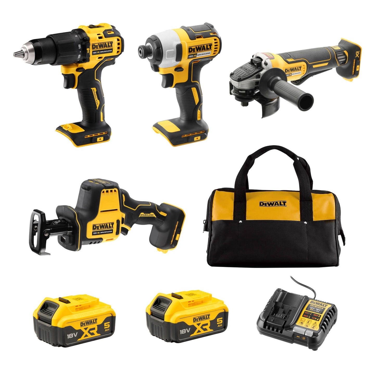 Dewalt XR Hammer Drill Driver Combo Kit - 18V - 4 Piece - 5.0Ah