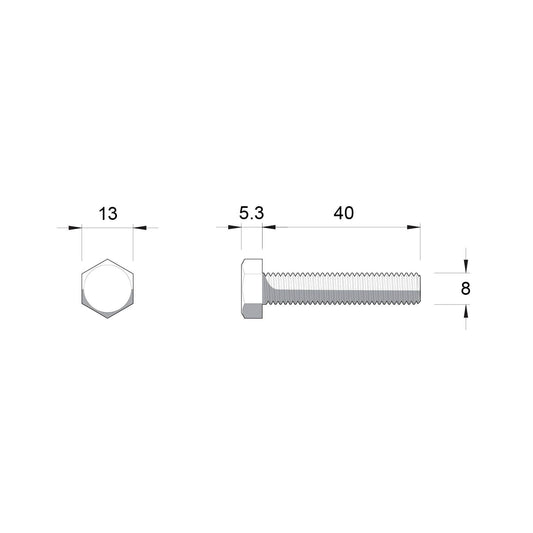 Zenith M8 x 40mm Zinc Plated Hex Head Bolts and Nuts - 2 Pack