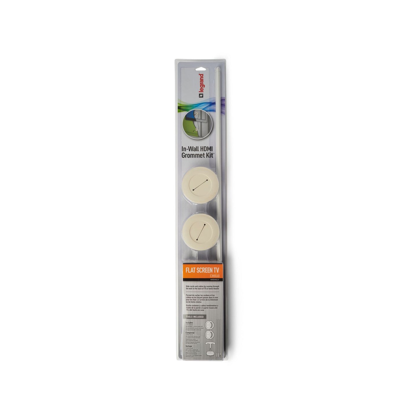 Wiremold In Wall HDMI Grommet Kit - 140 x 45mm - 2 Pack - White