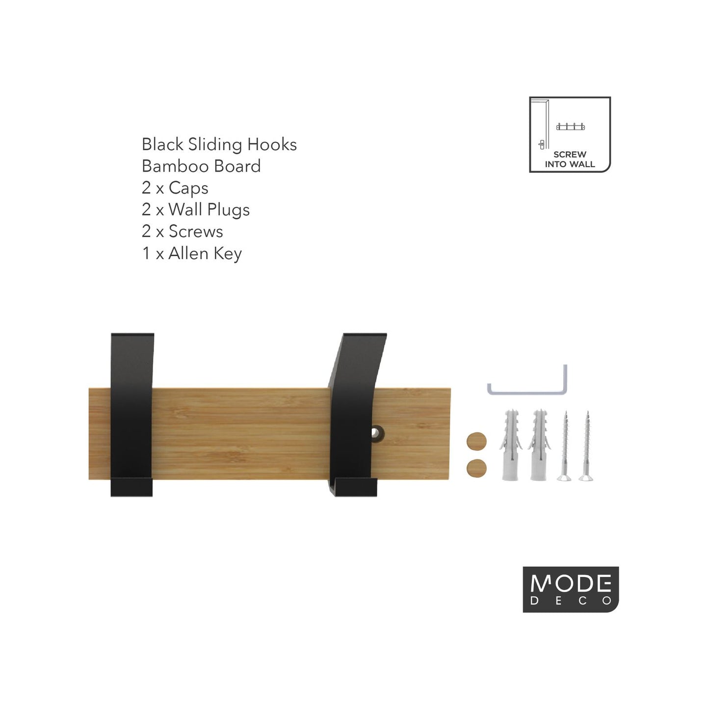 Mode Hat and Coat Rack - 4 Sliding Hooks - 450mm