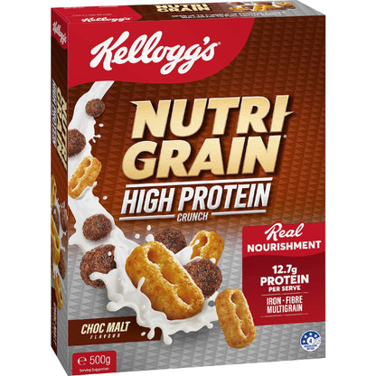 Kelloggs Nutri Grain High Protein Crunch Choc Malt Cereal 500g