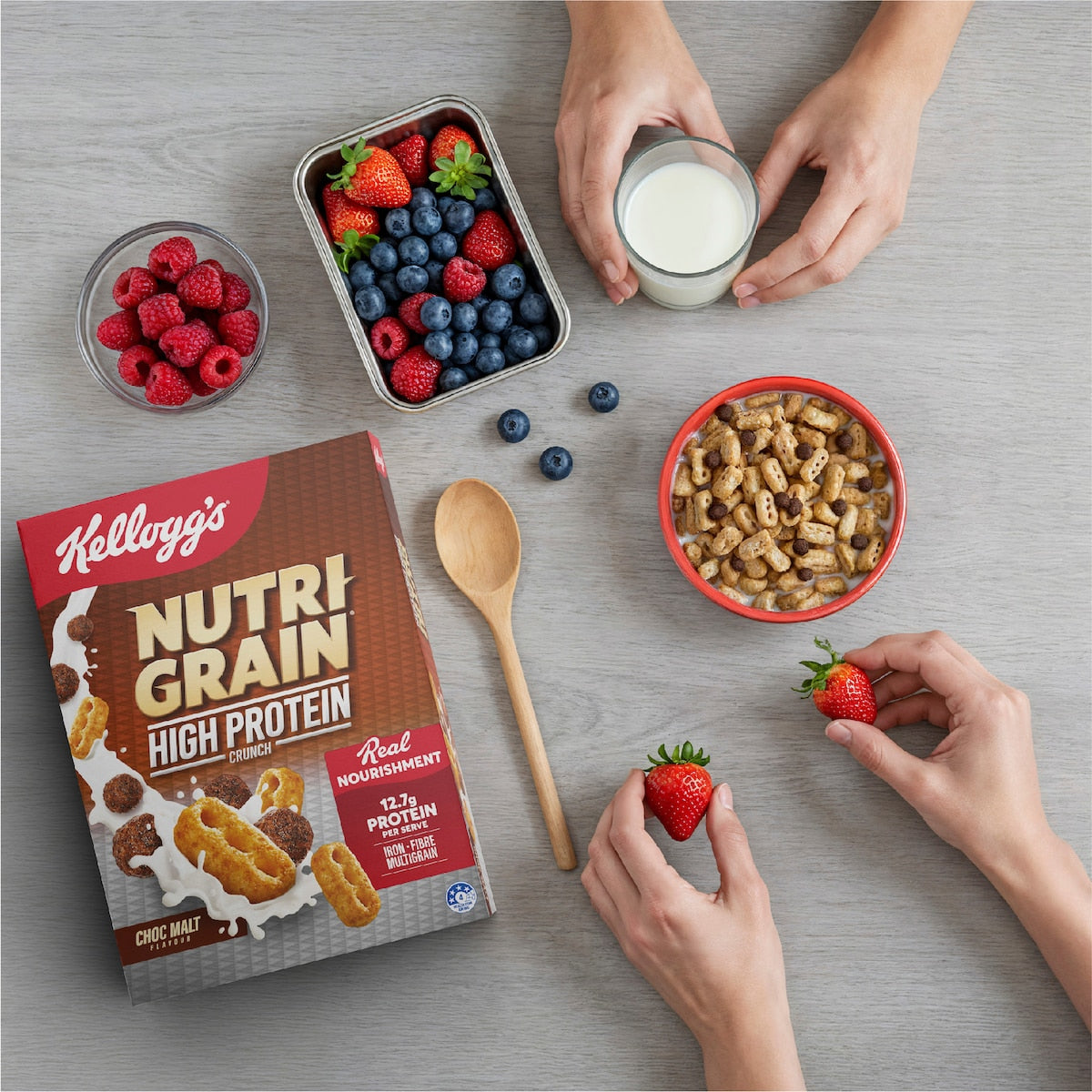 Kelloggs Nutri Grain High Protein Crunch Choc Malt Cereal 500g