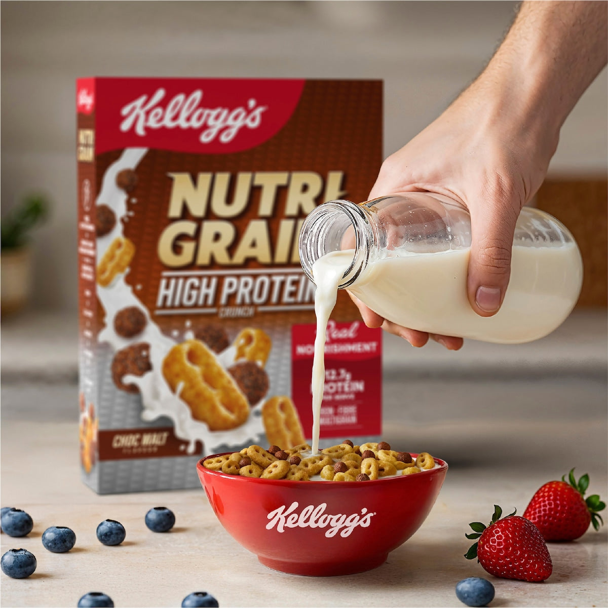 Kelloggs Nutri Grain High Protein Crunch Choc Malt Cereal 500g