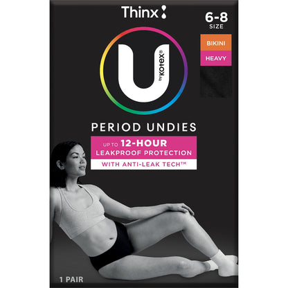 U By Kotex Thinx Period Undies Bikini Cut Size 6-8 Each