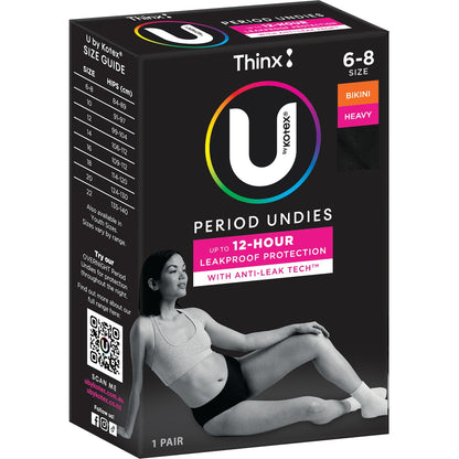 U By Kotex Thinx Period Undies Bikini Cut Size 6-8 Each