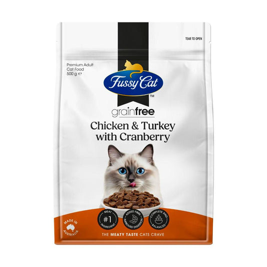 Fussy Cat Grain Free Adult Dry Cat Food Chicken & Turkey With Cranberry - 500g