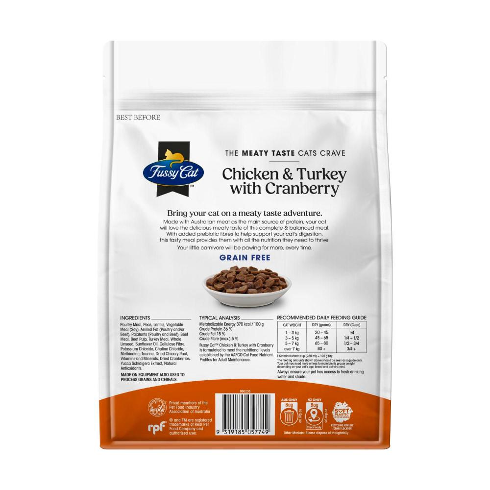 Fussy Cat Grain Free Adult Dry Cat Food Chicken & Turkey With Cranberry - 500g
