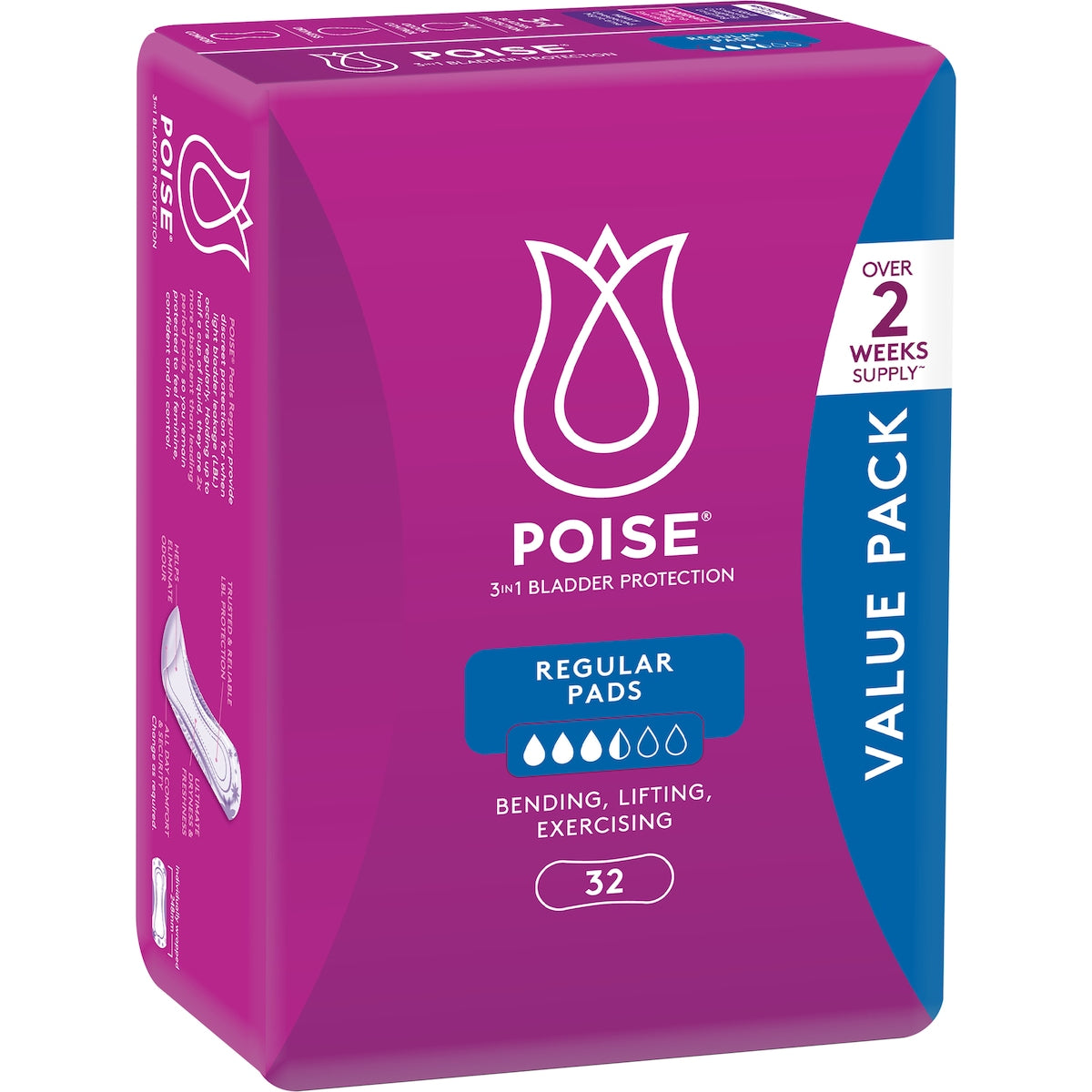 Poise Bladder Protection Pads Regular Value 32 pack
