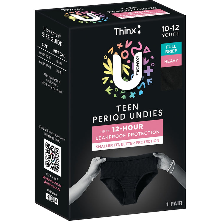 U by Kotex Thinx Teen Period Undies Full Brief Heavy Size 10-12 each