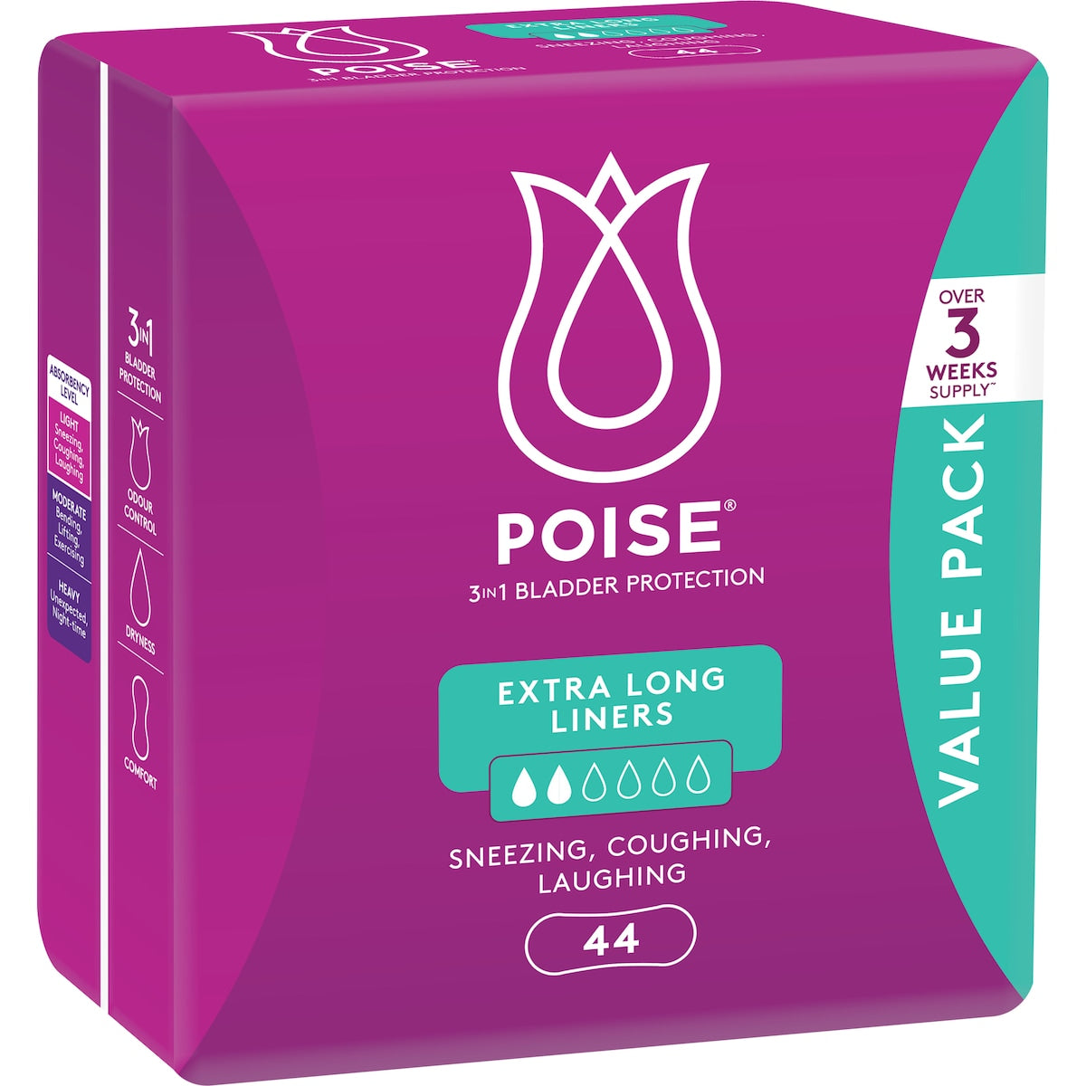 Poise Incontinence Liners Extra Long 44 Pack
