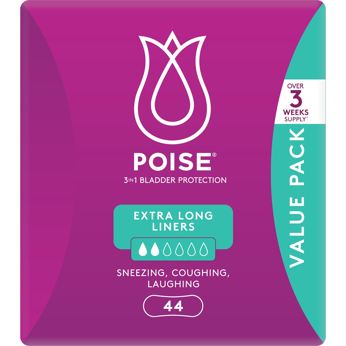 Poise Incontinence Liners Extra Long 44 Pack