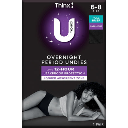 U By Kotex Thinx Period Undies Overnight Briefs Size 6/8 Each
