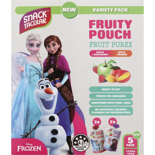 Snacktacular Fruity Pouch Fruit Puree Variety Pack Disney Frozen 90g x 5 pack