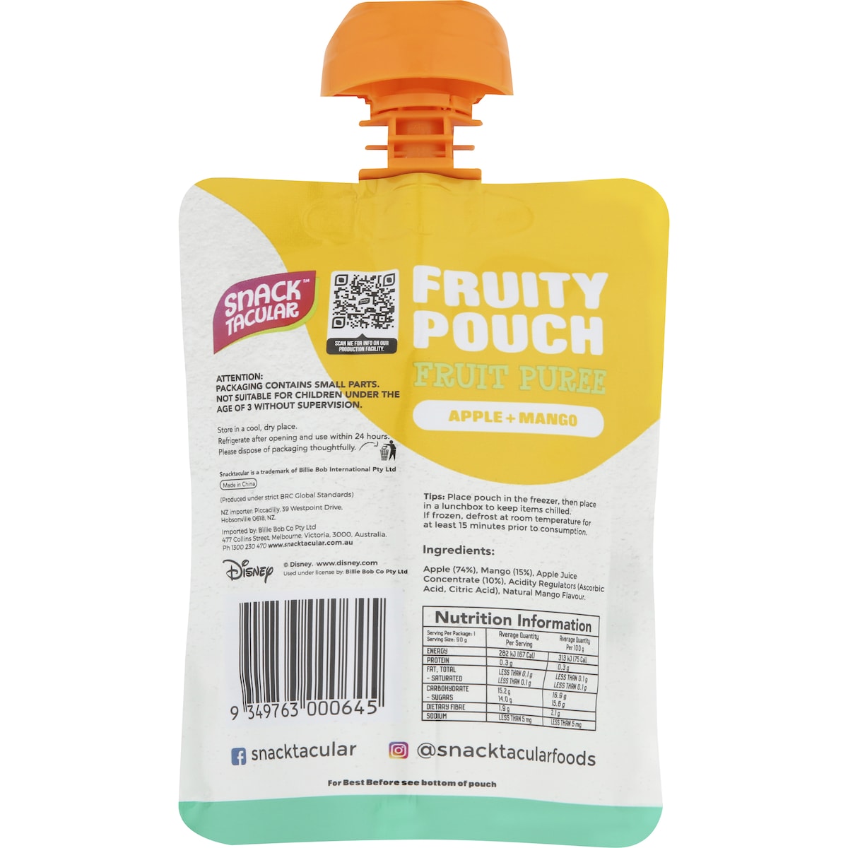 Snacktacular Fruity Pouch Fruit Puree Variety 90g X 5 Pack