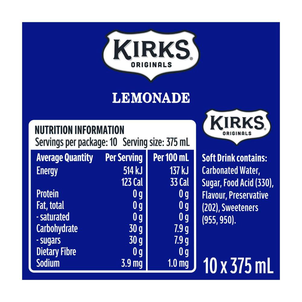Kirks Lemonade Soft Drink Multipack Cans 375ml - 10 Pack