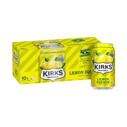 Kirks Lemon Squash Soft Drink Multipack Cans 375ml - 10 Pack