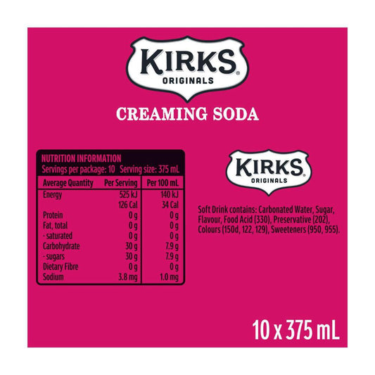 Kirks Creaming Soda Soft Drink Multipack Cans 10 x 375ml