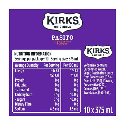 Kirks Pasito Passionfruit Soft Drink 10x375ml