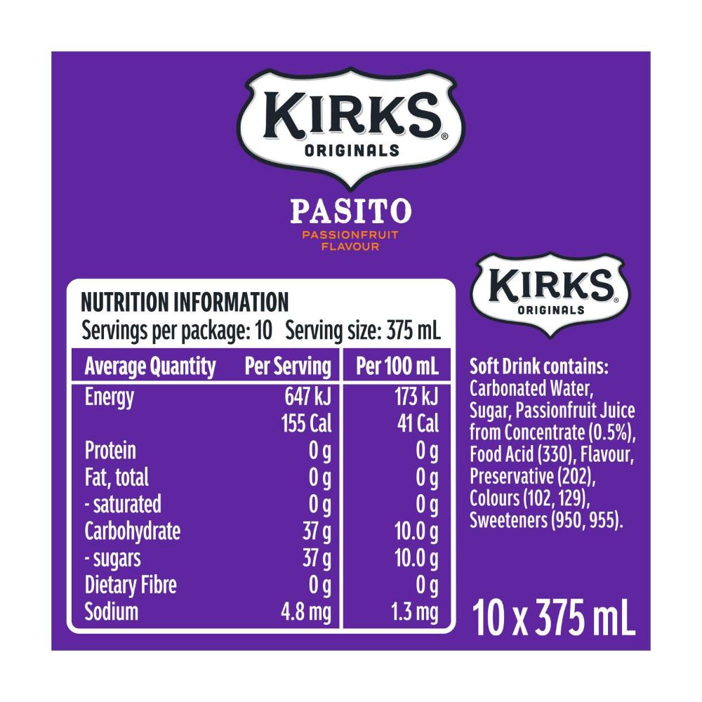 Kirks Pasito Soft Drink Multipack Cans 375ml - 10 Pack