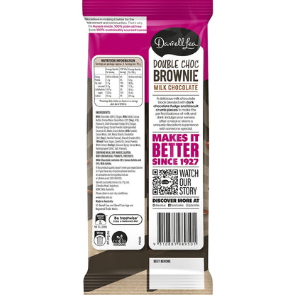 Darrell Lea Double Choc Brownie Milk Chocolate Block 160g