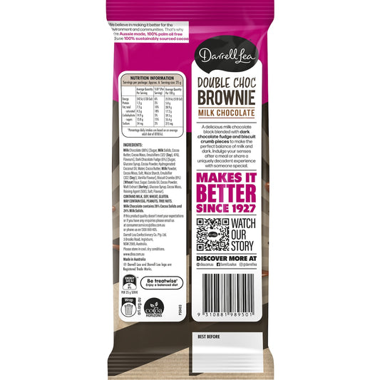 Darrell Lea Double Choc Brownie Milk Chocolate Block 160g