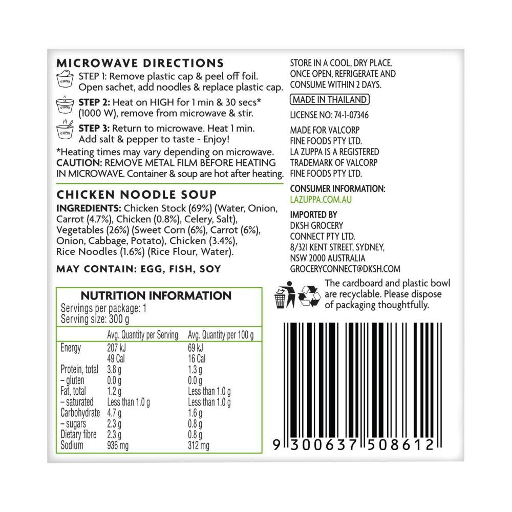 La Zuppa Microwaveable Soup Bowl Chicken Noodle - 300g