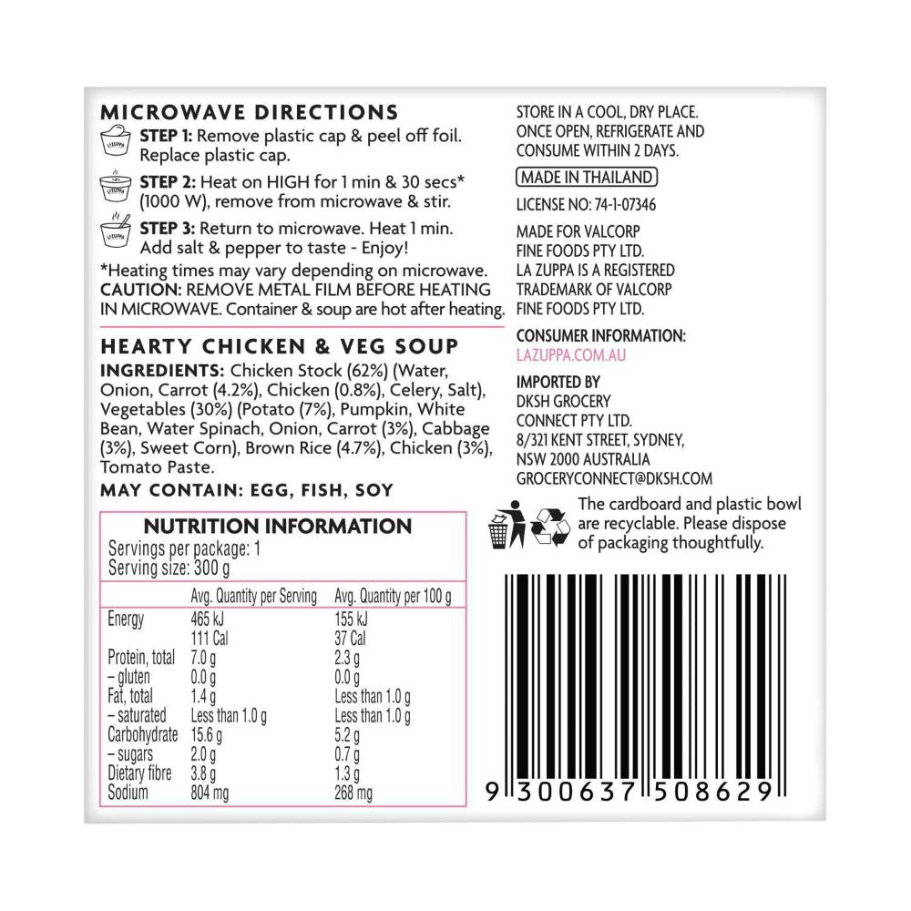 La Zuppa Microwaveable Soup Bowl Hearty Chicken & Vegetable - 300g