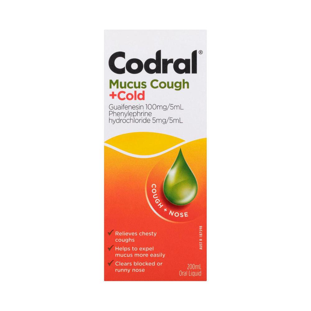 Codral Mucus Cough + Cold Liquid Raspberry Flavour - 200mL
