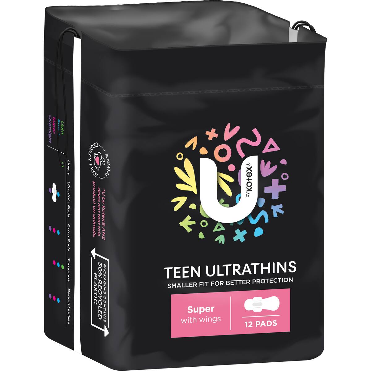 U By Kotex Teen Ultrathins Pads Super With Wings 12 Pack