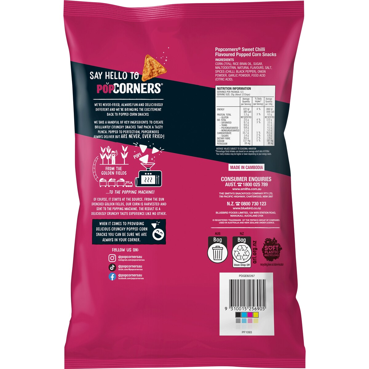 Popcorners Popcorn Chips Share Pack Sweet Chilli 130g