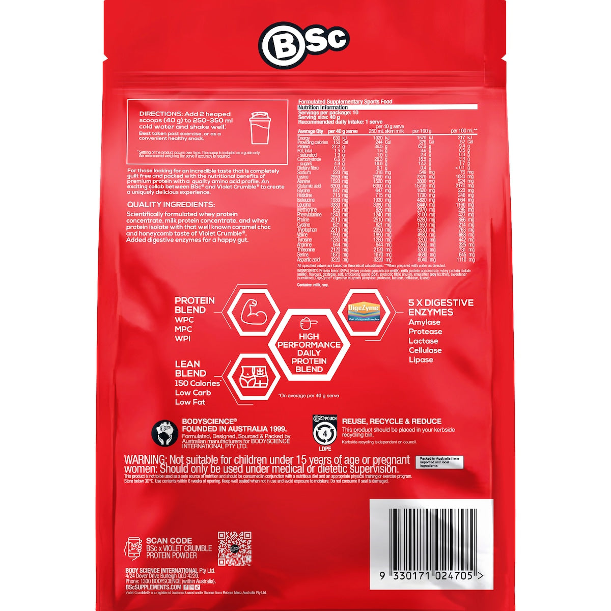 Bsc X Violet Crumble Protein Powder Caramel Honeycomb 400g