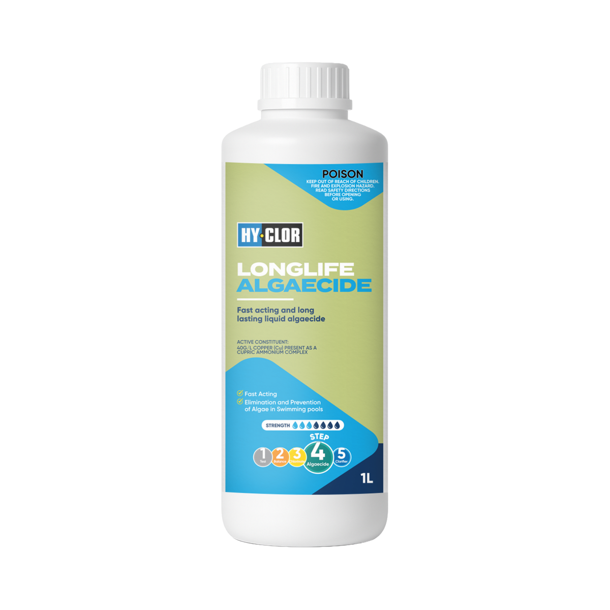Hy Clor Pool Algaecide - 1L - Cupric Ammonium - Long Lasting Protection