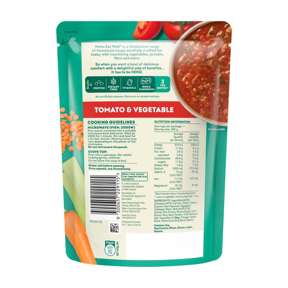 Heinz Eat Well Soup Tomato & Vegetable Soup Pouch - 380g