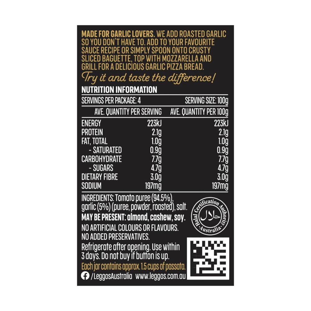 Leggos Gourmet Rich Tomato Passata Roasted Garlic - 400g