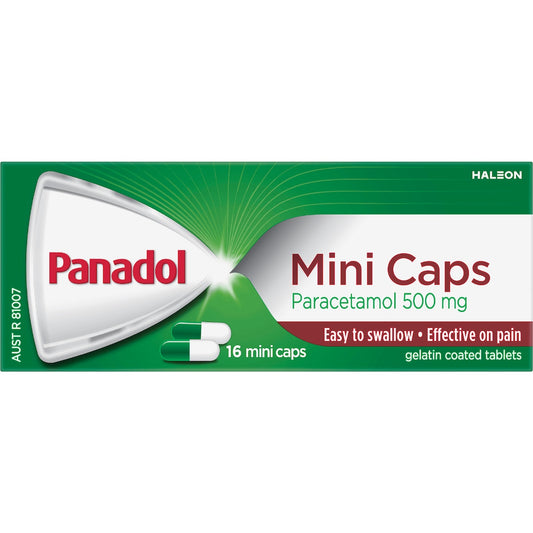 Panadol Mini Caps For Pain Relief Paracetamol 500mg 16 Pack