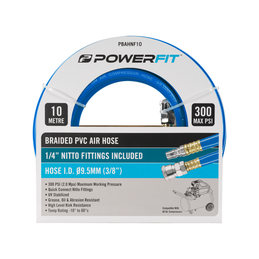 Powerfit Braided PVC Air Hose - 10m - 1/4" Nitto Fittings - 300 PSI
