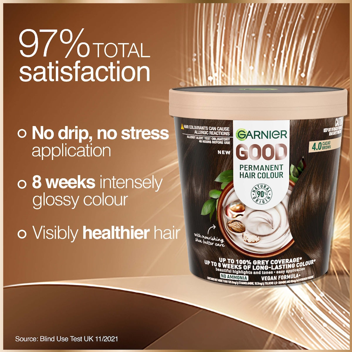 Garnier Good Permanent Hair Colour 4.0 Cacao Brown Each
