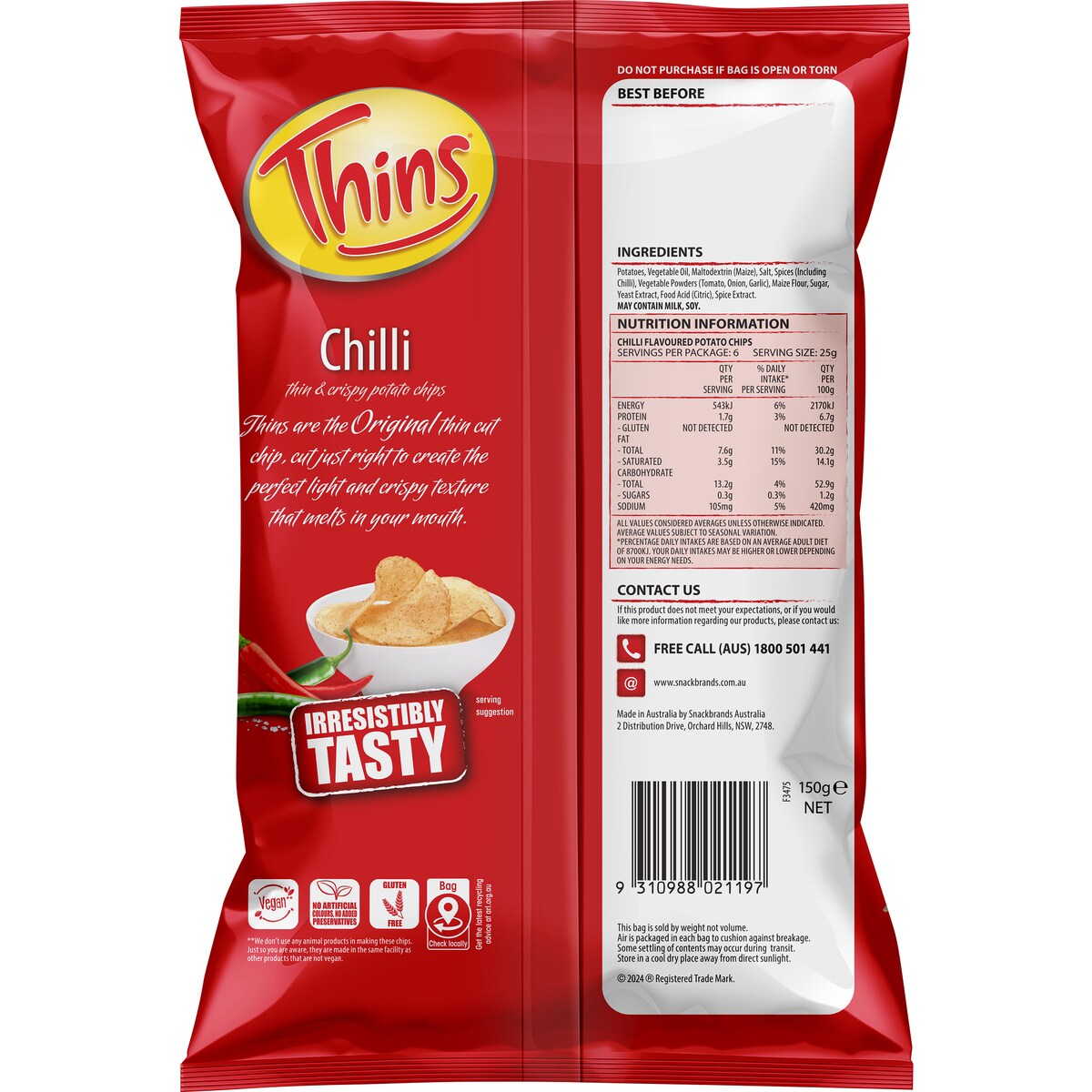 Thins Chips Chilli 150g