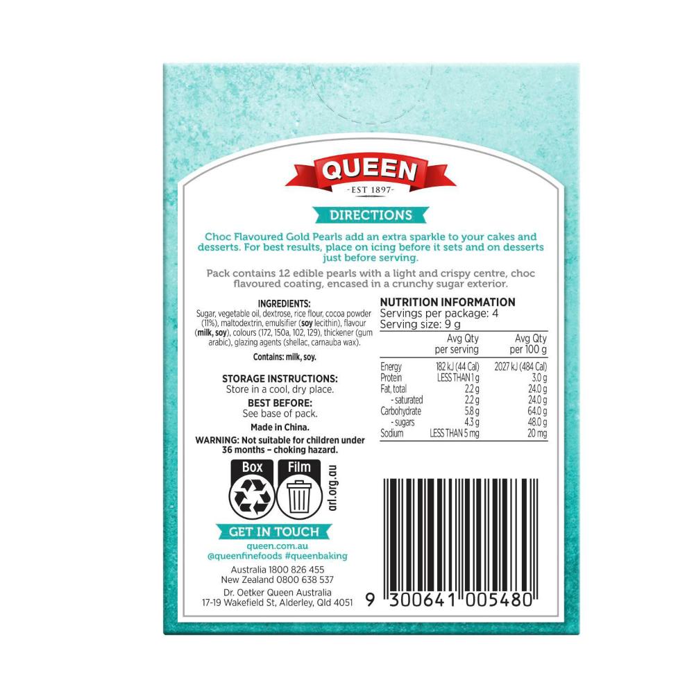 Queen Choc Flavoured Gold Pearls - 36g