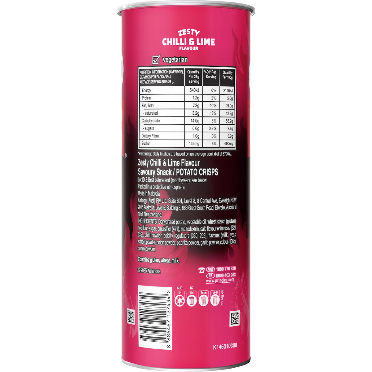 Pringles Zesty Chilli & Lime Flavour Stacked Potato Chips 118g
