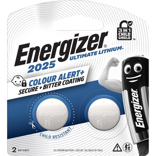 Energizer Cr2025 Ultimate Lithium Coin Battery 3-in-1 Child Shield 2 Pack
