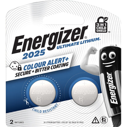 Energizer Cr2025 Ultimate Lithium Coin Battery 3-in-1 Child Shield 2 Pack