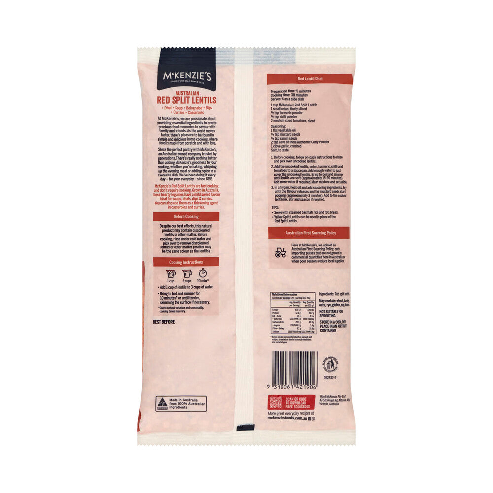 McKenzie's Split Red Lentils - 1kg